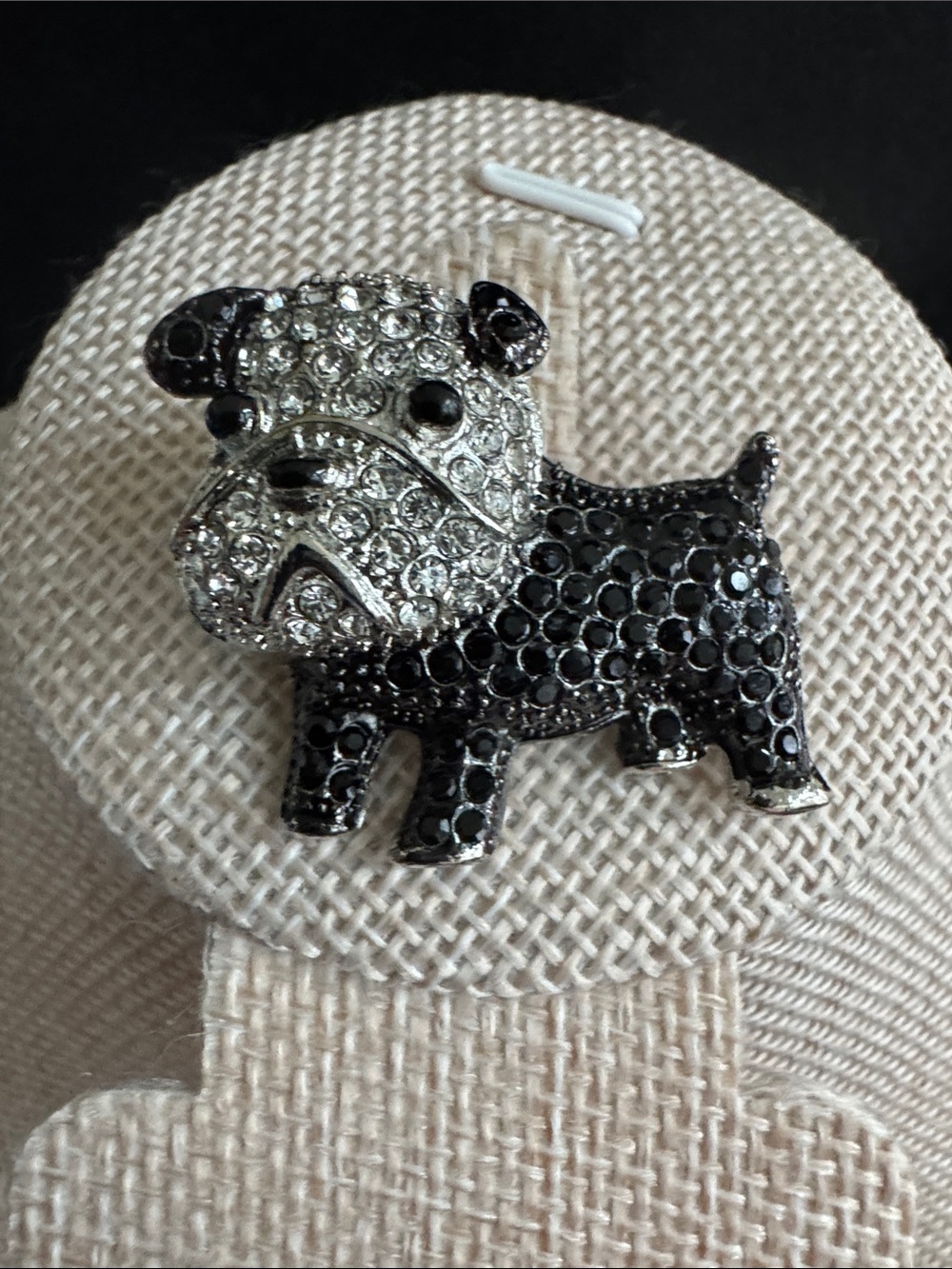 Rhinestone Bulldog Brooch - Black and Silver Pet Pin